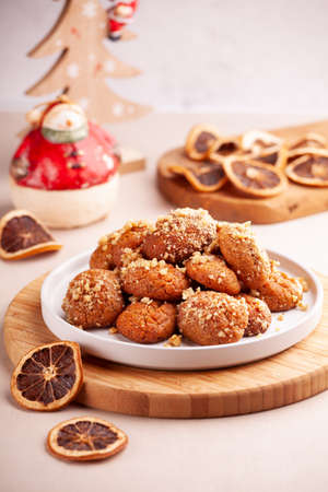 Close-up of homemade greek traditional melomakarona cookiesの写真素材