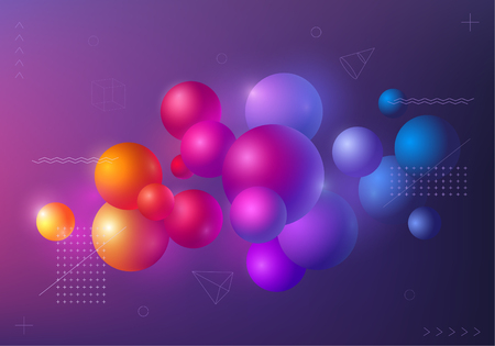 Background with multicolored decorative 3D balls. Abstract poster, vector illustration.のイラスト素材
