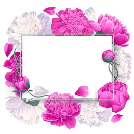 Pink, white and white peonies flowers. Create your design using these trendy elementのイラスト素材