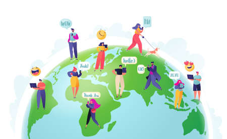 Social media and worldwide Internet, modern technology, gadgets and virtual communication, friends and acquaintances on Internet around the world. Stay connected, communicate without borders.のイラスト素材