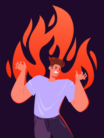 Intensity of emotions, anger, malice, or aggression. Very angry man, for various projects, including articles about psychology of emotions, conflictology, self-control or personalのイラスト素材
