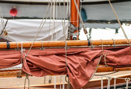 Detailed view on ropes and sailing equipment on sailing boatsの写真素材