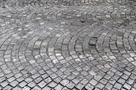 Detailed close up view on textures of old cobble stone roads