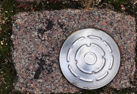 Detailed close up view on cobblestone street textures in high resolutionの写真素材