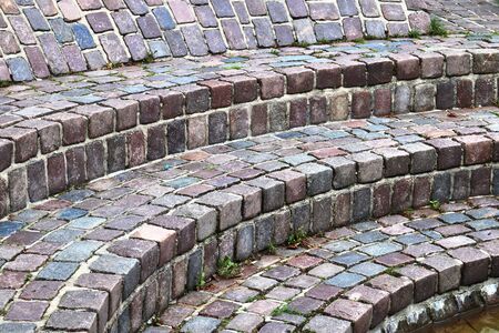 Detailed close up view on cobblestone street textures in high resolution