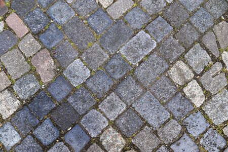 Detailed close up view on cobblestone street textures in high resolution