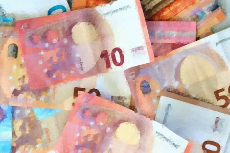 Abstract illustration of polygonized euro banknotesの写真素材