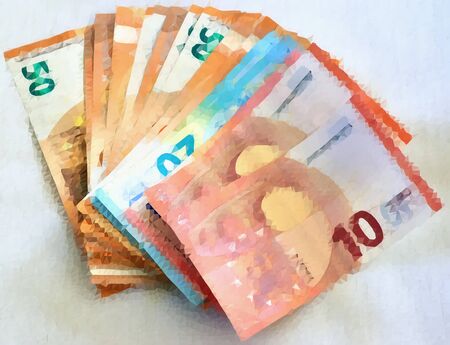 Abstract illustration of polygonized euro banknotesの写真素材