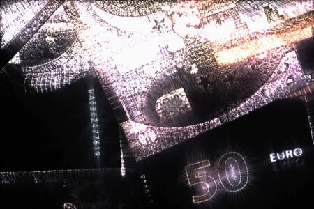 Illustration of glowing euro banknotes with a kirlian aura on it