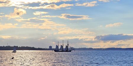 Beautiful panorama landscape of a baltic sea beach in the north of germanyの写真素材