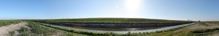 High resolution panorama view on green landscapes with a blue sky found in northern germanyの写真素材