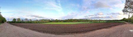 High resolution panorama view on green landscapes with a stunning sky found in northern germanyの写真素材