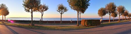High resolution panorama view on green landscapes with a stunning sky found in northern germanyの写真素材