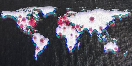 3D-Illustration of a world map view on corona virus covid-19 outbreak spots