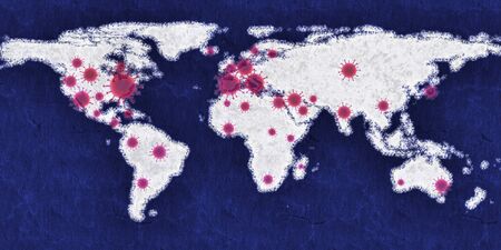 3D-Illustration of a world map view on corona virus covid-19 outbreak spotsの写真素材