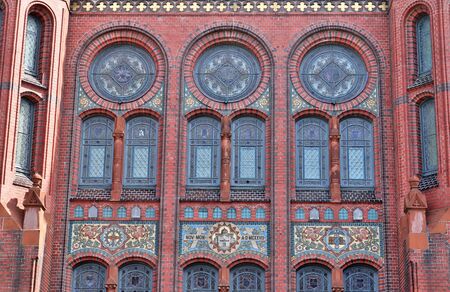 Detailed view on the northern german town hall found in Neumuenster on a sunny summer dayの写真素材