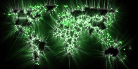 Illustration of a glowing world map using kirlian aura photographyの写真素材