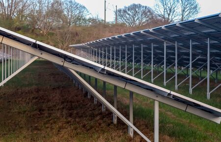 Generating clean energy with solar modules in a big park in germany