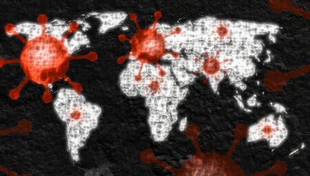 3D-Illustration of a world map showing the corona virus covid-19 hotspots in the United States and Europeの写真素材