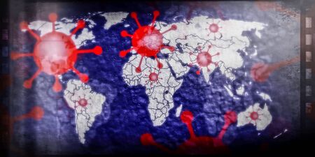 3D-Illustration of a world map showing the corona virus covid-19 hotspots in the United States and Europeの写真素材