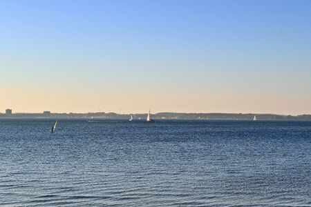 Beautiful sunset panorama of the baltic sea beach in Laboe in Germany