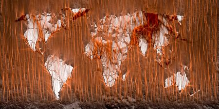 Illustration of a world map with light effects showing the corona virus covid-19 hotspots in the United States and Europeの写真素材