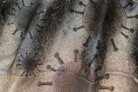 Close up view on granite and rock surfaces with engraved virus fossils