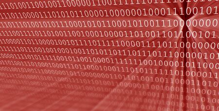 Colorful digital binary data digits and streaming binary code background with light beamsの写真素材