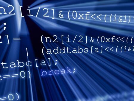 Programmers code abstract screen of a software developer. Source code background with light effects.