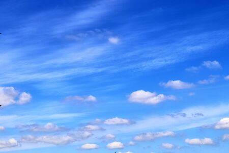Stunning mixed cloud formation panorama in a deep blue summer sky.
