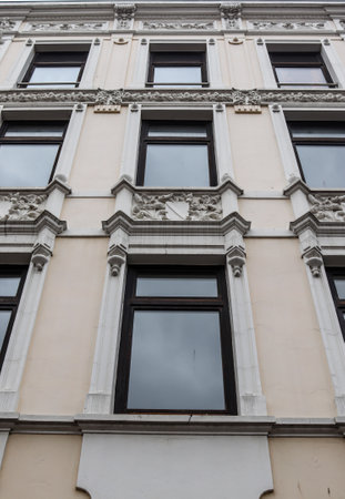 Beautiful old architecture of facades found in the small german town Flensburgのeditorial素材