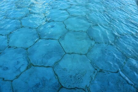 Detailed close up view on water surfaces with waves and ripples and the sunlight reflecting at the...