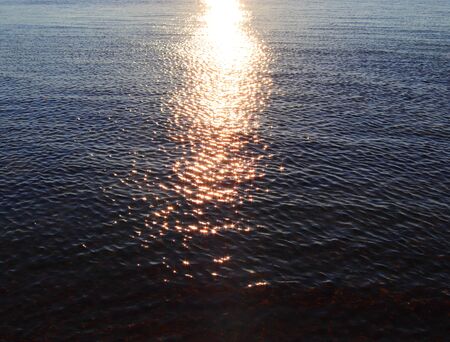 Detailed close up view on water surfaces with waves and ripples and the sunlight reflecting at the...