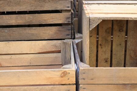 Very old wooden crates with some cracks in a close viewの写真素材