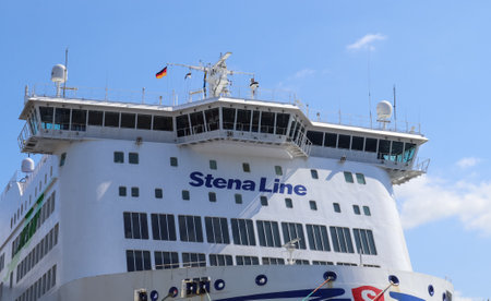 Kiel, Germany - June 23, 2020: View at the port of Kiel with some ferry shipping and small boats