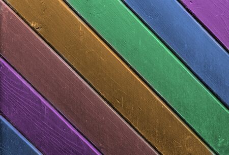 Rainbow colored wooden plank background. Texture with copy spaceの写真素材