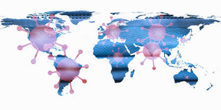 Illutration of a world map showing corona virus hotspots in the USA, Brazil, India, Europe and...