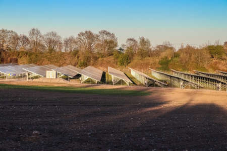 Generating clean energy with solar modules in a big park in northern Europe.