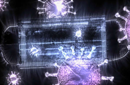 Medical mask for virus protection with a glowing aura from kirlian photography