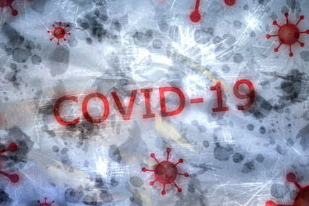 3D-Illustration of COVID-19 and coronavirus texts on a white background.の写真素材