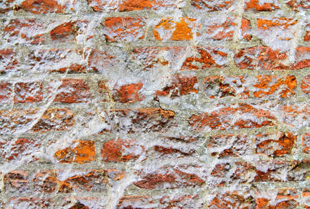 Detailed close up view on very old and weathered brick walls with cracks found in London