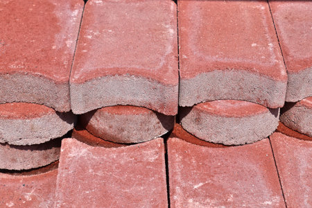 Detailed close up texture on structured floor tiles on a groundの写真素材