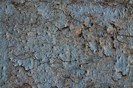 Detailed and colorful close up at cracked and peeling paint on concrete wall textures in high...