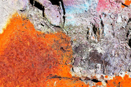 Detailed close up view of aged and weathered concrete walls with cracks and paint in high resolution