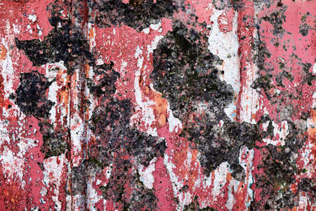 Detailed close up view of aged and weathered concrete walls with cracks and paint in high resolution