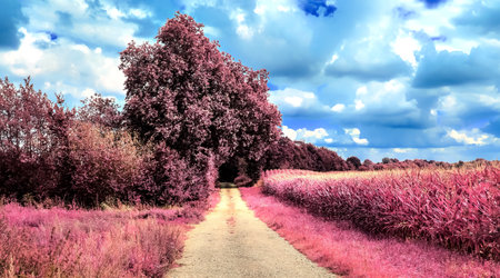 Beautiful purple infrared landscape with a magical look in high resolution