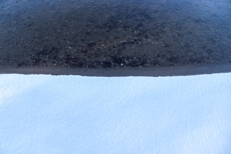 Snow covered frozen lake landscape in northern europe on a sunny day