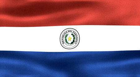 Paraguay flag - realistic waving fabric flagの写真素材