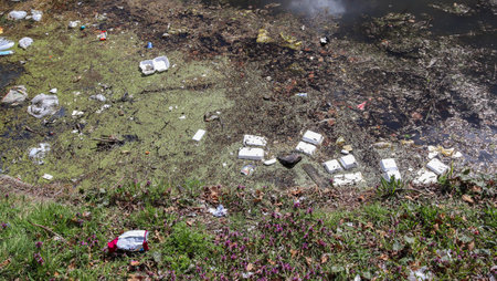 Environmental pollution found at a lake where people dumped their rubbish.