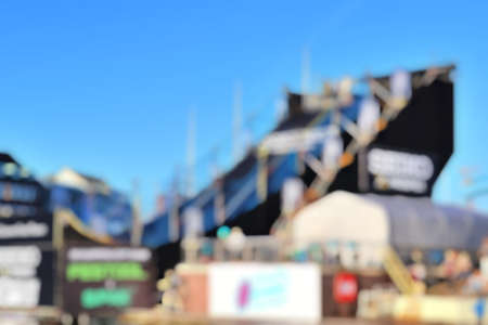 Blurred soft focus background. Kiels week in Germany with people at the festival. Abstract concept with bokeh and light.の写真素材